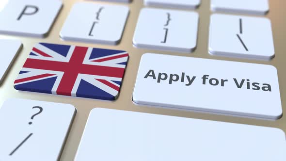 APPLY FOR VISA Text and Flag of Great Britain on the Keyboard alt