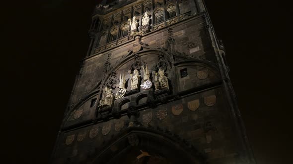 Old Town Gothic style tower in Czechia city of Prague 3840X2160 UHD tilting footage - Architecture o