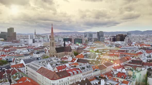 Top View Aerial Footage From Flying Drone of Historical Part Municipality Capital City Vienna in