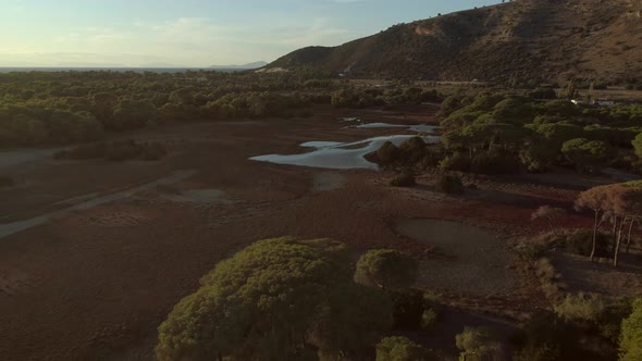 Aerial view of Prokopou Lagoon in Greece.