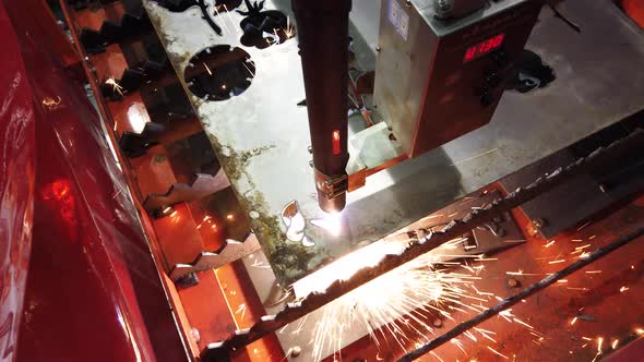 Plasma Cutting of Metal on a CNC Machine. Slow Motion