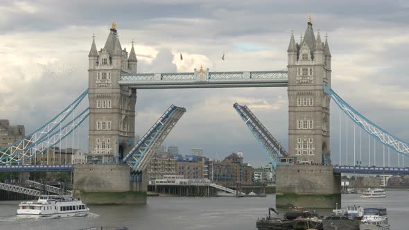 The Tower Bridge open for a boat