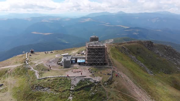 Aerial View Top of Pip Ivan Chernogorsky Mountain and Carpathian Mountain Range