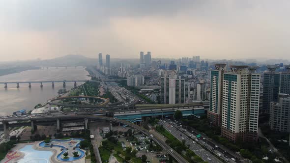 Seoul Han River Gwangjin Gu City Building Road Traffic