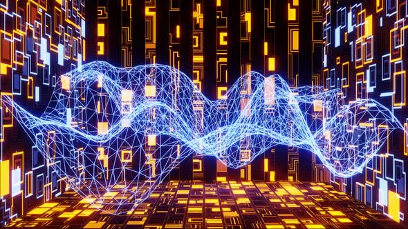 HD 3D animation. Abstract futuristic geometric shapes background alt