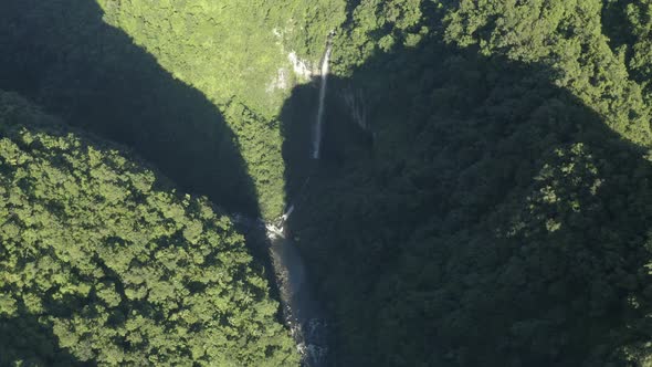 Aerial view of Cascata do Poco do Bacalhau, Portugal.