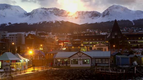 Waterfront of the City of Ushuaia at Dawn.