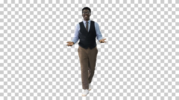 Young African american businessman gesturing, Alpha Channel