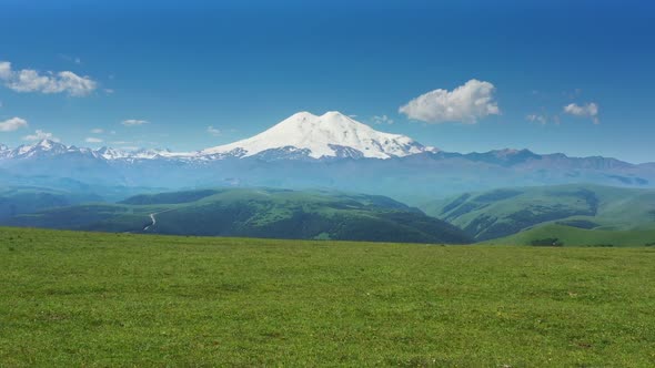 Mount Elbrus and Hills Caucasus Mountains