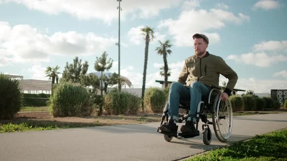 Lonely Disabled Man on Walk in the Street