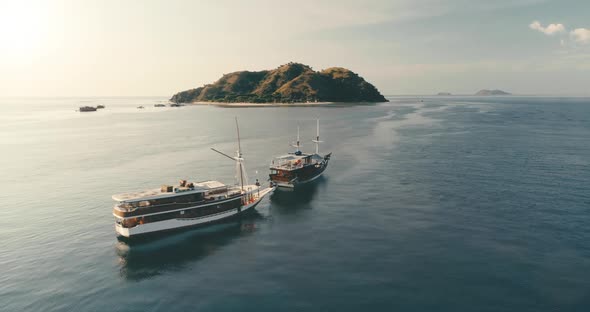 Luxury Cruise Ships at Ocean Panorama Aerial