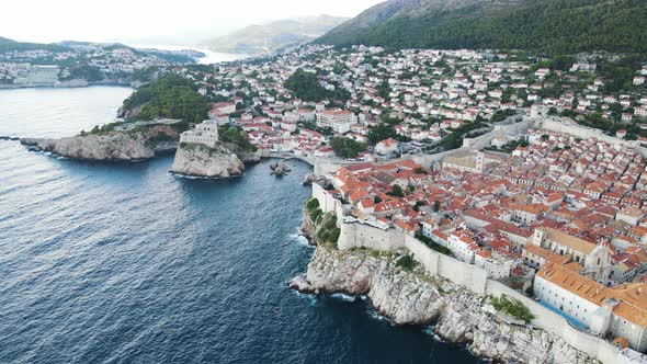 Aerial view of Dubrovnik facing the Adriatic Sea in Croatia.