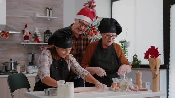 Grandparents Coffee Grandchild Making Traditional Christmas Homemade Cookies