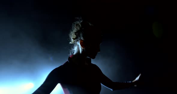 Silhouette of a Dancer in the Beams of a Spotlight