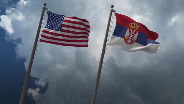 Waving Flags Of The United States And The Serbia 2K