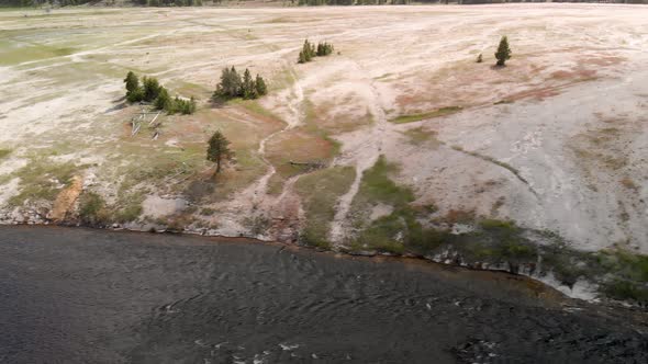 Aerial Scenery at Midway Geyser Basin in Yellowstone National Park