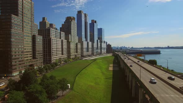 Modern City Business District View of High Rise Buildings