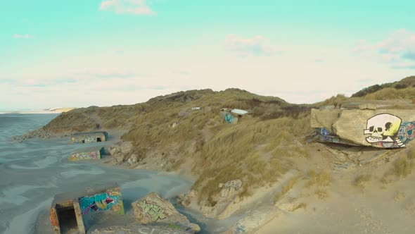 Berck beach, broken bunkers and sand dune (France)