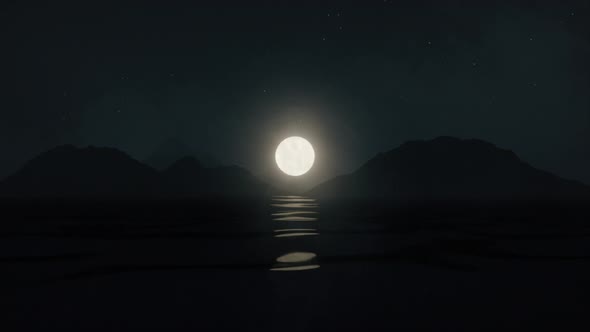 Moon Over Sea at Night