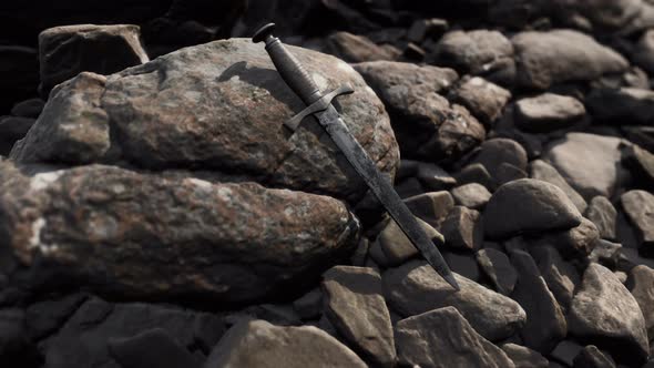 Old Dagger on the Rock at Sunset