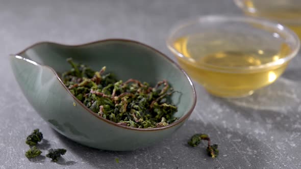 Oolong Chinese Tea Leaves and Hot Drink