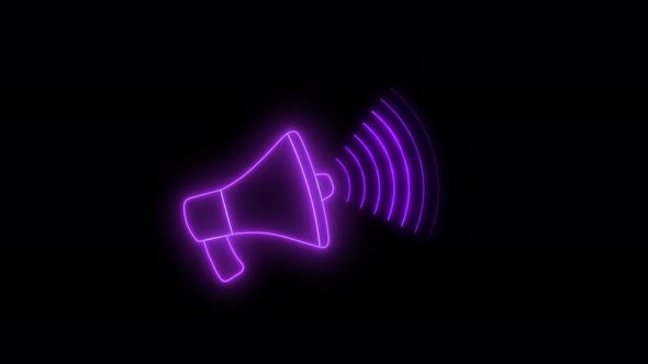 Purple Color Neon Light Hand Speaker Animated On Black Background