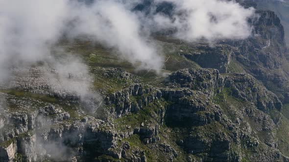Cinematic Aerial Drone Shot Looking Down onto Vast South African Mountain Range