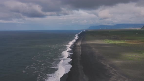 Top View on Beach on the Coast of Vik in Iceland Timelapse