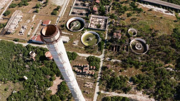 Old Abandoned Smokestack of Chemical Oil Refinery