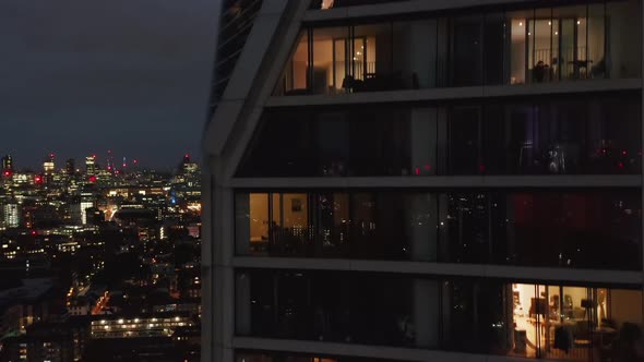 Descending Shot Along Wall on Modern High Rise Residential Building