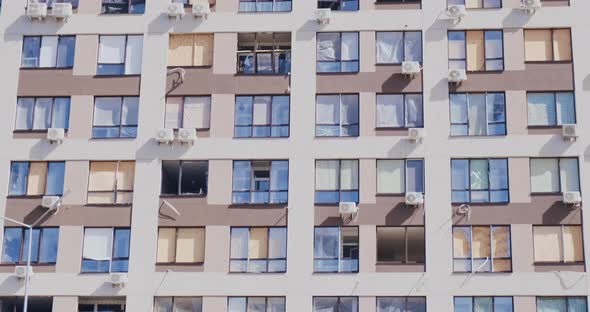 Broken Windows in House From Blast Wave in Kyiv