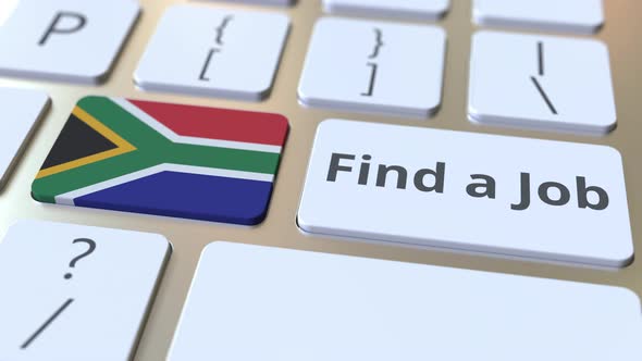 FIND A JOB Text and Flag of South Africa on the Keyboard