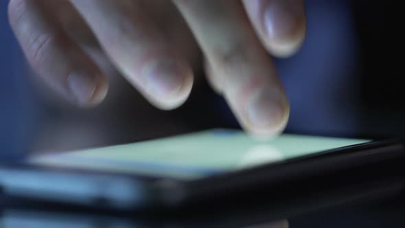 Hands of Person Typing Message on Smartphone Touchscreen, Using Mobile App