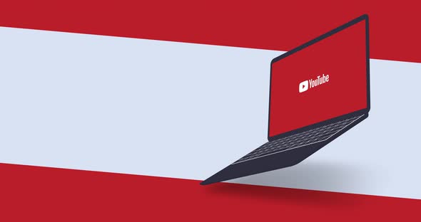 YouTube logo on laptop screen animation, motion design