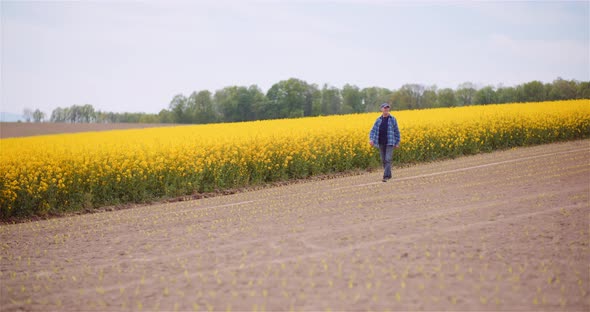 Agriculture Farmer Walking on Field.