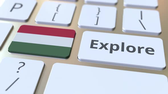 EXPLORE Word and National Flag of Hungary on the Buttons