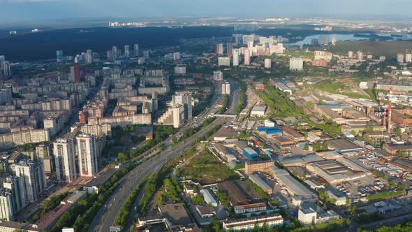 Aerial View of a Road with a Lot of Urban Traffic