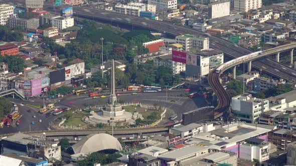 Top View on Bangkok City Wih Roads and Skyscrapers