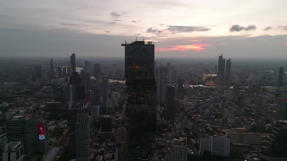 Aerial View of King Power Mahanakhon Tower in Sathorn Silom Central Business District of Bangkok