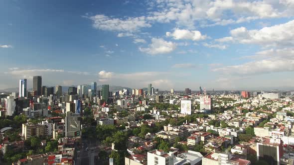 Aerial Panoramic View of Mexico City on a Clear Day With Blue Sky