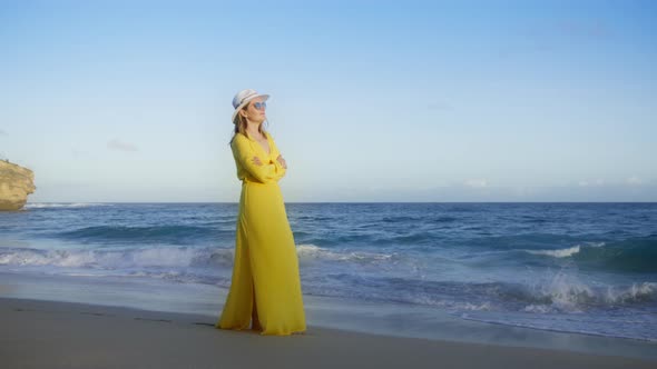 Tourist Travel Woman on Kauai Beach Hawaii Island Happy Elegant Fashion Model