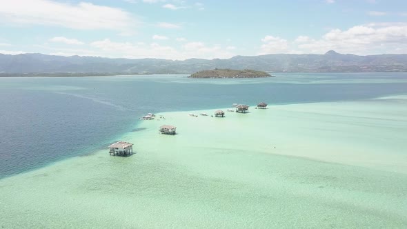 Aerial Scenic Flyover Footage of a Remote Sandbar in the Philippines