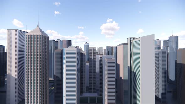 3d render of abstract bright city with skyscrapers. Simple forms of buildings