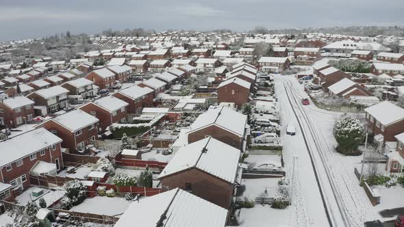 Aerial landscapes of the city of Stoke on Trent covered in snow after a sudden storm came in. Heavy
