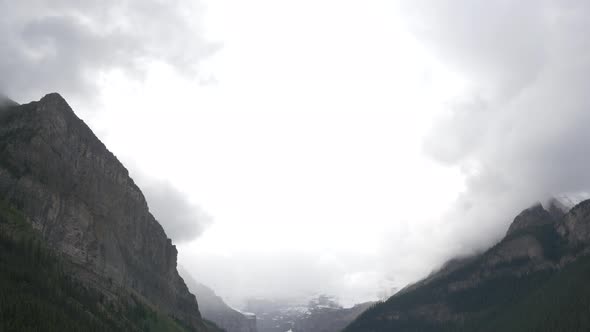 Tilt down of mountains near Lake Louise