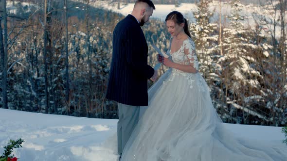 Bride and Groom in Winter in Nature