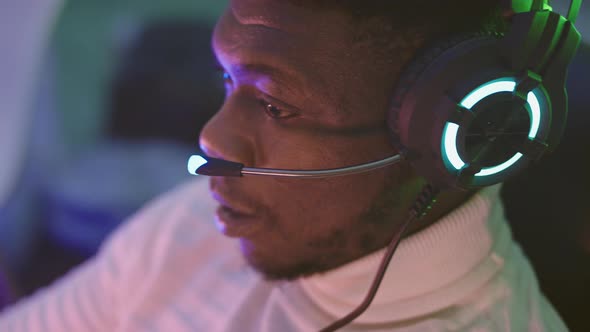 Black Man, Busiessman with Headphones Working From Home. Online Support 