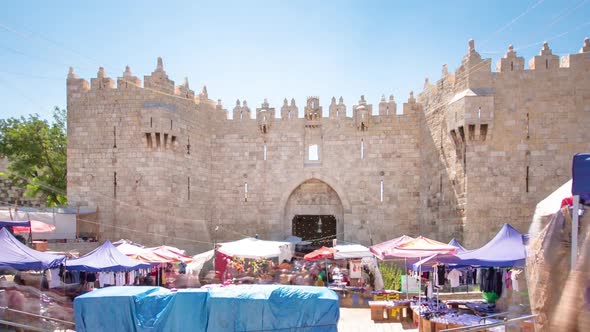 Damascus Gate or Shechem Gate Timelapse Hyperlapse One of the Gates to the Old City of Jerusalem