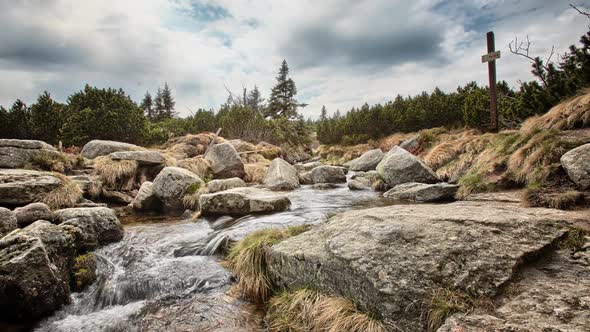 Charming stream in nature. Time lapse, Czech republic