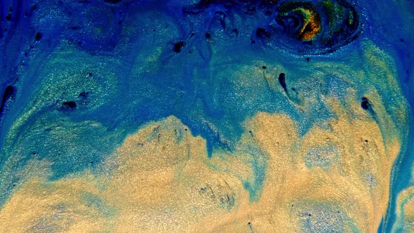 Abstract Ink Painting Blue and Gold Background